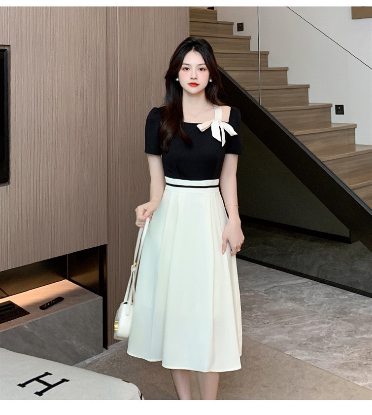 ĐẦM XOÈ CỔ U PHỐI NƠ CAO CẤP D221